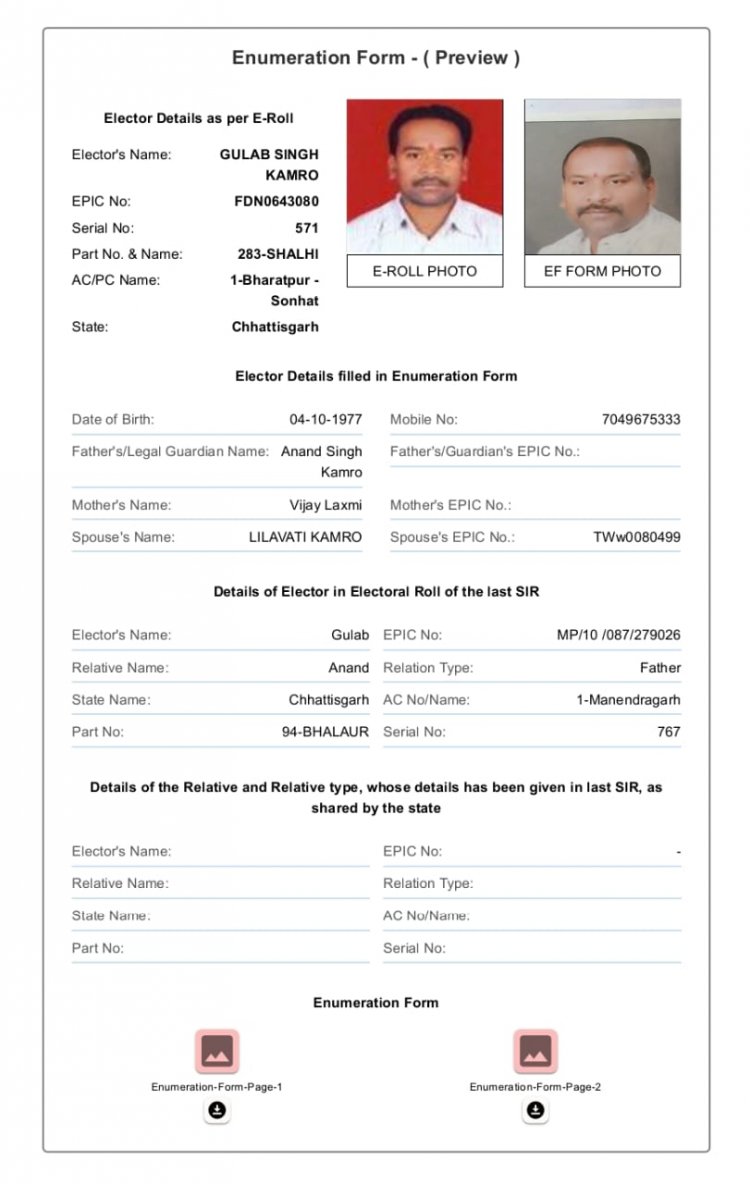 भ्रामक खबरों पर प्रशासन का स्पष्टीकरण: पूर्व विधायक कमरो के नाम की गलत मैपिंग तकनीकी त्रुटि, संशोधन पूर्ण, मतदाता सूची से नाम काटे जाने का दावा निराधार